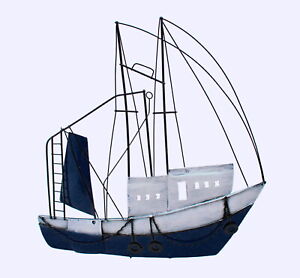 Wanddeko Schiff Fisch Kutter Segelboot Metall Boot Maritim Deko Skulptur Figur