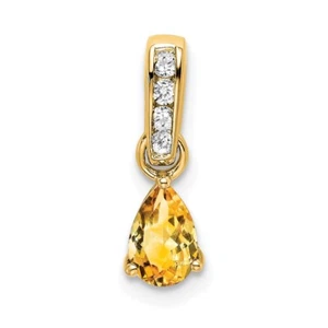 14k Yellow Gold Pear Citrine and Diamond Pendant Perfect Gift for Her - Picture 1 of 2