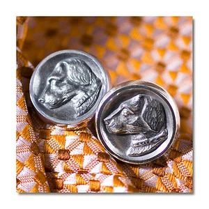Classy Sterling Silver English Foxhunt Dog Cameo Designer Cufflinks  - Picture 1 of 10