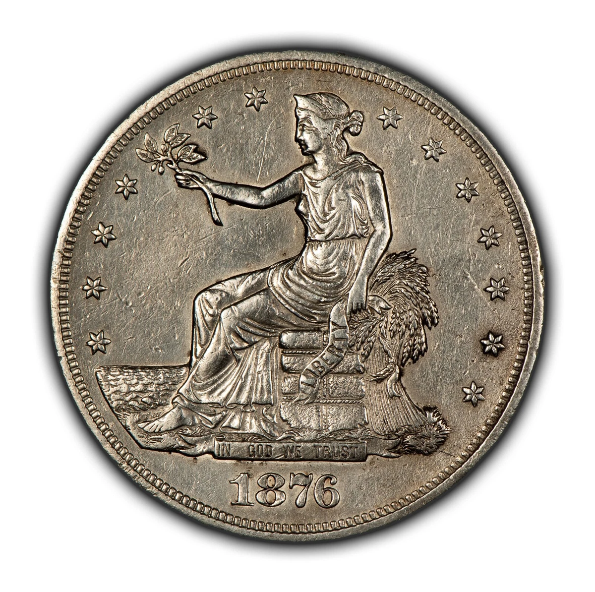 1876年未经认证美国贸易美元银币| eBay