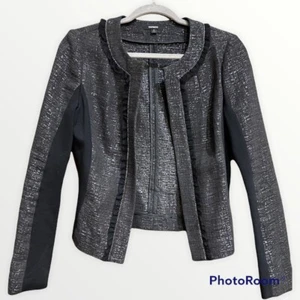 Express Blazer Women’s Jacket Size 8 Open Front Cropped Texture Metallic Trim - Picture 1 of 6