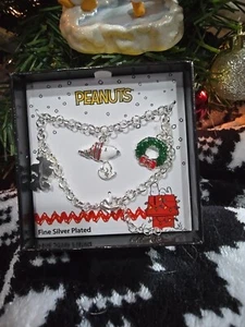 Christmas Peanuts Jewelry Bracelet Woodstock e/wreath Fine Silver Plated. NEW - Picture 1 of 6