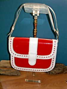 Vintage 1960's RED and white saddle shoe/ brogue purse - Picture 1 of 3