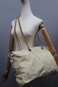 Bolso de Hombro PRADA Vintage Años 80 Auténtico Usado Crema Tela Cadena Talla Grande - Imagen 1 de 21