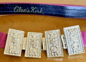 VINTAGE ALEXIS KIRK Silber MINOTAUREN Schnalle Rosa Schlangenleder Leder Gürtel ~ verstellbar!! - Bild 1 von 6