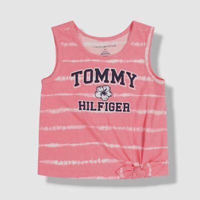 Camiseta sin mangas Tommy Hilfiger para niños y niñas rosa gráfico autoatado frontal talla 4 Foto 1 de 2
