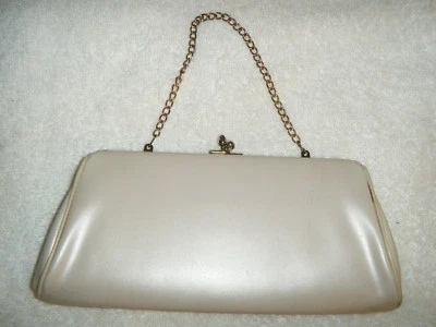 Vintage Rockabilly 60s Shimmery Beige Evening Bag Chain Handle  - Image 1 of 3