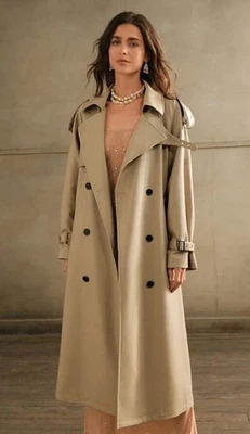 Nuevo $1100 Alice Olivia Maxi Gabardina Larga de Cuero Tostado Pequeña Foto 1 de 4