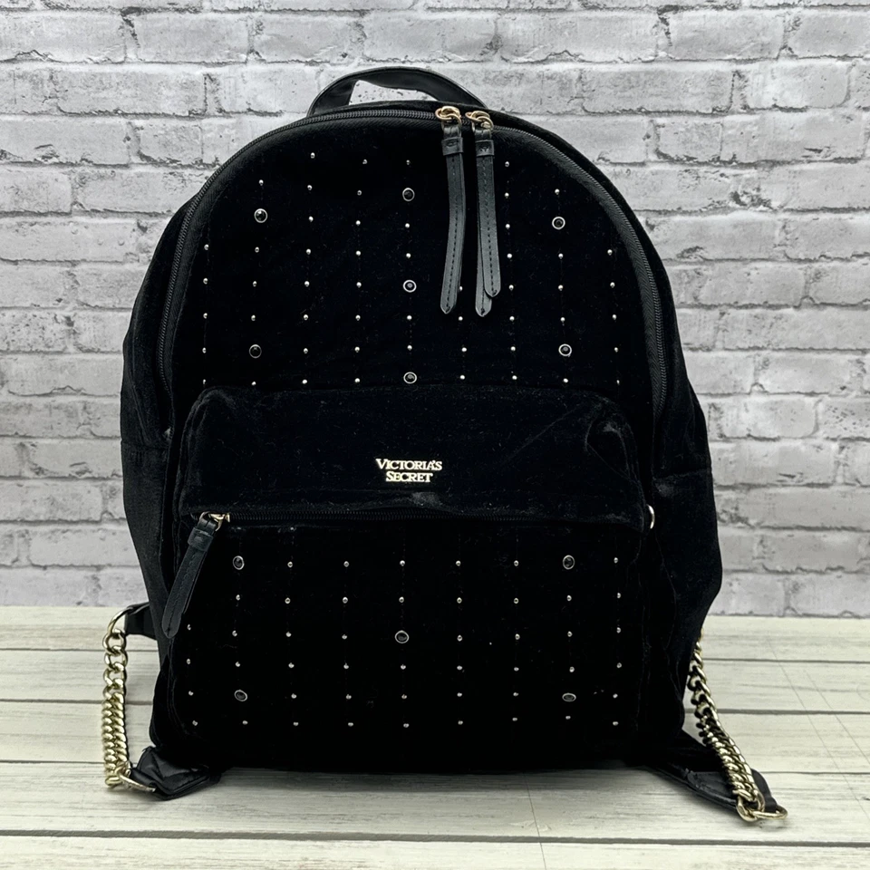 Новый VICTORIA SECRET БАРХАТА ВЕЛЮР БОЛЬШОЙ РЮКЗАК ЧЕРНЫЙ ПОДЛИННЫЙ С ЗОЛОТЫМИ АКЦЕНТАМИ - Изображение 1 из 4