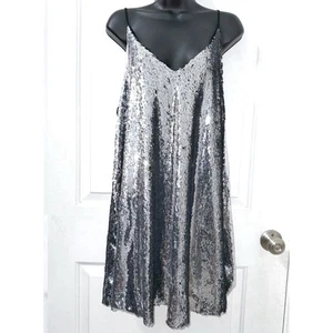 MINIVESTIDO ZARA LENTEJUELAS PLATEADAS TALLA GRANDE NUEVO CON ETIQUETAS Vestido con tiras Fiesta de vacaciones - Imagen 1 de 5