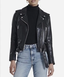 Ena Pelly Jacket Size AU 12 /US 8 100% Leather Black New Yorker Silver Hardware - Picture 1 of 13