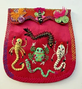 Vintage Colorful Chinese Embroidered Amulet Bag with Insects, Scorpion, Frog etc - Picture 1 of 5