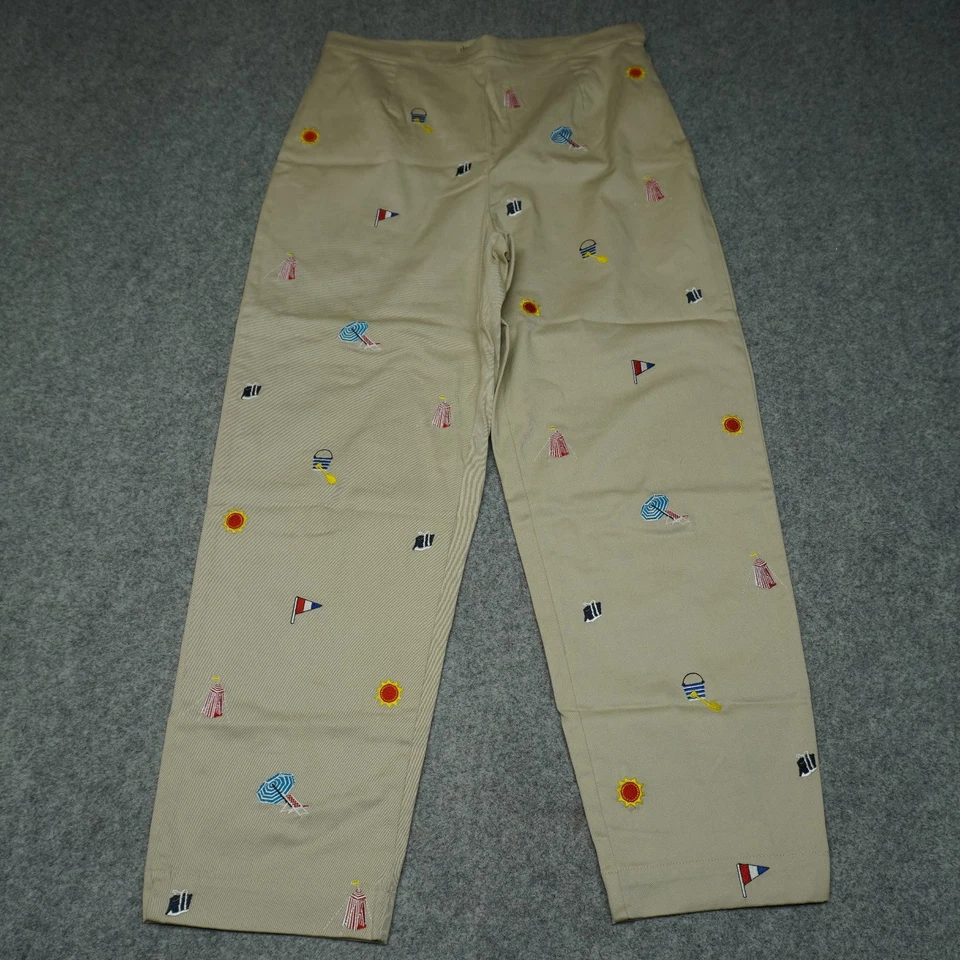 Calça feminina David Brooks bege tamanho 10 algodão elastano bordado - Imagem 1 de 4