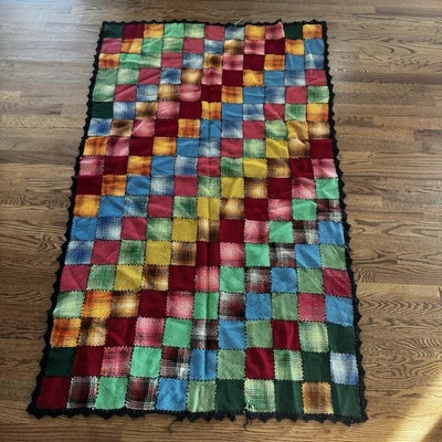 Manta Afghan Throw 37x62 Granny Cuadrada Tejida Mezcla Lana Multicolor De Colección Foto 1 de 4