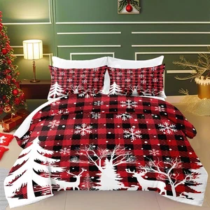 Juego de edredón de copos de nieve a cuadros Red Buffalo 3 piezas, ropa de cama rústica de Navidad com... - Imagen 1 de 9