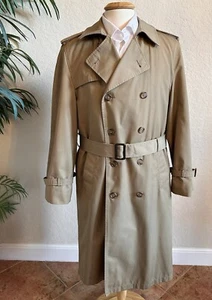 STAFFORD MENS DOUBLE BREASTED TRENCH COAT SIZE 40 TAN OVERCOAT BELTED JACKET - Picture 1 of 12