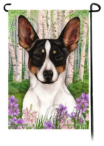 Spring Flowers Garden Flag - Cropped Tri Rat Terrier - Picture 1 of 1