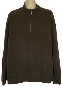 Tommy Bahama Reversible Brown/Aqua Sweater Mens Sz XL? Cotton 1/4 Zip Mock Neck - Picture 1 of 10