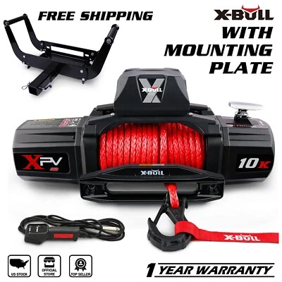 X-BULL Electric Winch 10000lbs 12V Synthetic Rope Towing With Mounting Plate Foto 1 de 4