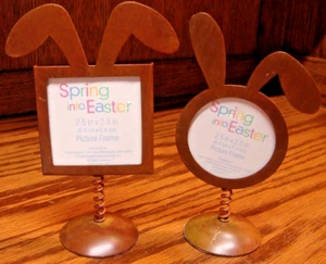 Set (2) PHOTO FRAME Spring Into Easter Rustic Metal Bunny Brown 2.5x2.5" Pic 862 - Picture 1 of 3