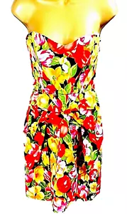 Ark & Co Anthropology Dress Mini Tulip Strapless L Juniors Floral Red Festival - Picture 1 of 12