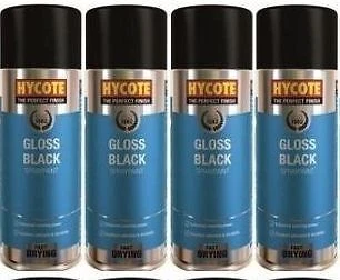Hycote Colour Spray Paint Aerosol XUK0272 Gloss Black 400mL x 4 Fast Drying