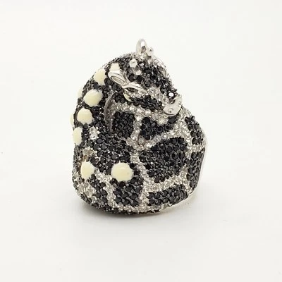 Anillo Jirafa Esmalte y Espinela Negra Plata Esterlina 21 Firmado por PJC Talla 8 Foto 1 de 4