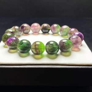 12,4 mm natürliche Farbe Fluorit Kristall Quarz Perlen Armband C942 - Bild 1 von 7