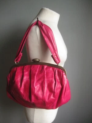 LIE DOWN I THINK I LOVE YOU LEATHER HANDBAG large clutch shoulder grab pink boho - Image 1 of 4