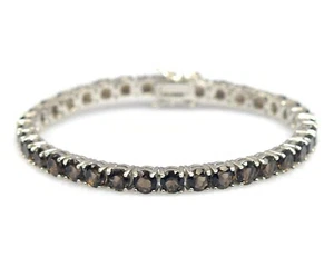 Natural Smoky Topaz 5 mm Round Cut Gemstone 925 Sterling Silver Tennis - Picture 1 of 8