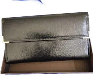 Vintage Amity Buffalo Calfskin Secretariat Leather Black Trifold Women’s Wallet - Picture 1 of 11