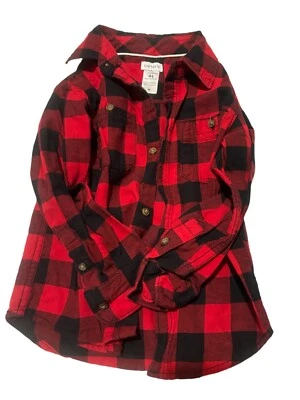 Carter's Kids Boy's Buffalo Plaid Flannel Shirt Size 4T Red Black check Outdoors - Image 1 of 3