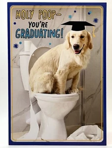 Graduation Card Funny Dog Bathroom Humor Embossed Hallmark Expressions Card NEW - Picture 1 of 10