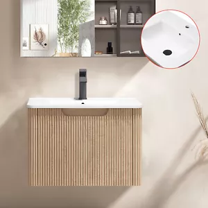 ACA Wall Brown Bath MDF Ripple Vanity Single Drawer Insert Ceramic Basin 610mm - Picture 1 of 6