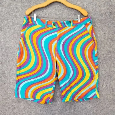 Loudmouth Golf Shorts Mens 36 XL Blue Multi Psychedelic Wavy Bold Funky 37/10 - Image 1 of 4