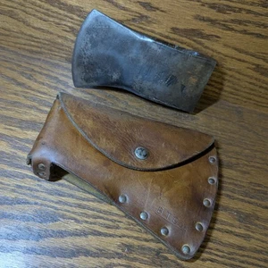 Vtg Montreal Pattern Axe Head w/ Leather BT Co. Sheath– 7-3/8” OAL / 3.3 lbs - Imagen 1 de 24