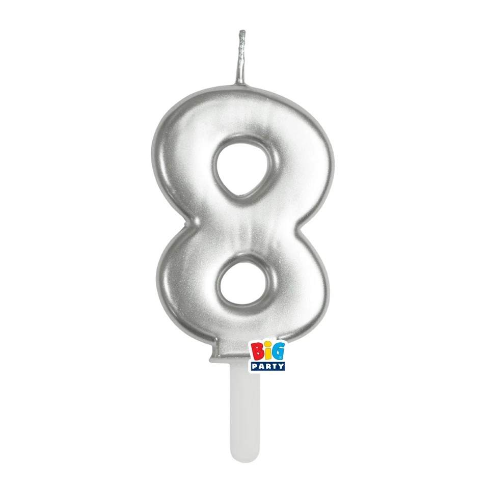 CANDELA numero 8 Otto ARGENTO Metal - Tiny Plump - candelina in cera per torta - Immagine 1 di 1