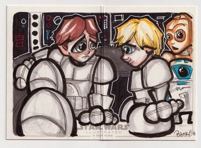 2013 Star Wars A New Hope Illustrated Sketch Luke Skywalker Han Solo Farano 1/1 - Image 1 of 2