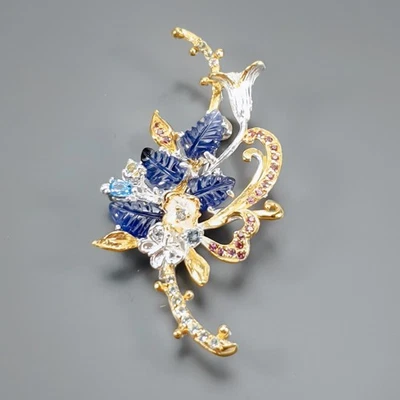 Broche Joyería 14 quilates+ Zafiro Azul Plata de Ley 925/NB30481 Foto 1 de 4