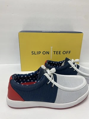 Tênis de golfe masculino SKONI 9 slip on Spikeless EUA vermelho/branco/azul FRETE GRÁTIS! - Imagem 1 de 4