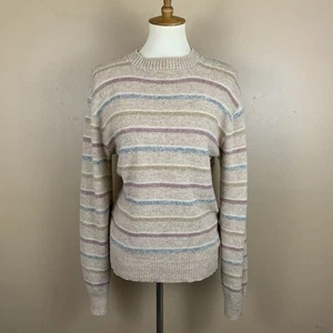 Vintage 90s Jantzen Sweater Womens Medium Cream Colorful Stripe Knit Pullover - Picture 1 of 15