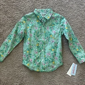 Cat & Jack Girls NEW Green Floral Long Sleeve Button Down XS 4/5 - Picture 1 of 4