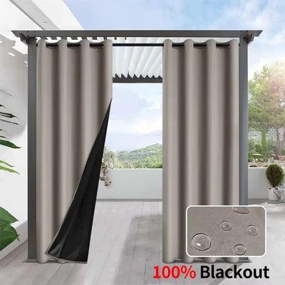1pc Solid 100% Blackout Curtains, Waterproof Outdoor Curtains for Garden, Patio, - Image 1 of 4