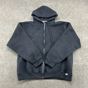 DE COLECCIÓN Russell Sudadera con Capucha Para Hombres L Negra en Blanco Cremallera Completa Mezcla de Algodón Envejecido Y2K - Imagen 1 de 18
