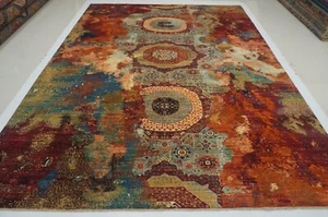 10 x 13 ft Blue Modern Mamluk Hand Knotted Wool Abstract Medallion Rug - Picture 1 of 18