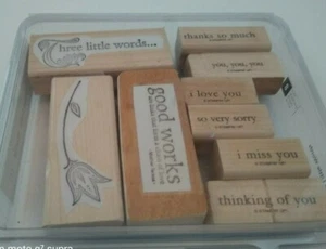 STAMPIN' UP! Two-Step Stampin' Three Little Words Set of 9 Wood Rubber Stamps - Imagen 1 de 3
