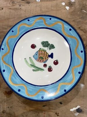 Mikasa Studio Nova Ocean Collage Large Soup Bowls 9 1/4" Fish Sea Blue Edge Sea