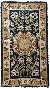Vtg Arraiolos Wool Rug Hand Stitched Portugal Folk Art Fringe 50x28” Boho Decor - Picture 1 of 4