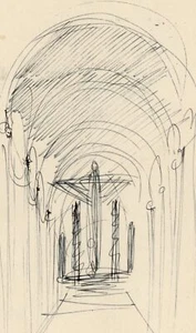 Willi Schmid Kirche Kapelle Innenraum Entwurf Skizze München Tegernsee Zeichnung - Picture 1 of 3