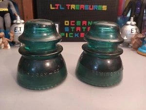 Lot Of 2 Vintage Hemingray - 42 Aqua Blue Glass Telegraph Insulator U.S.A. - Picture 1 of 3